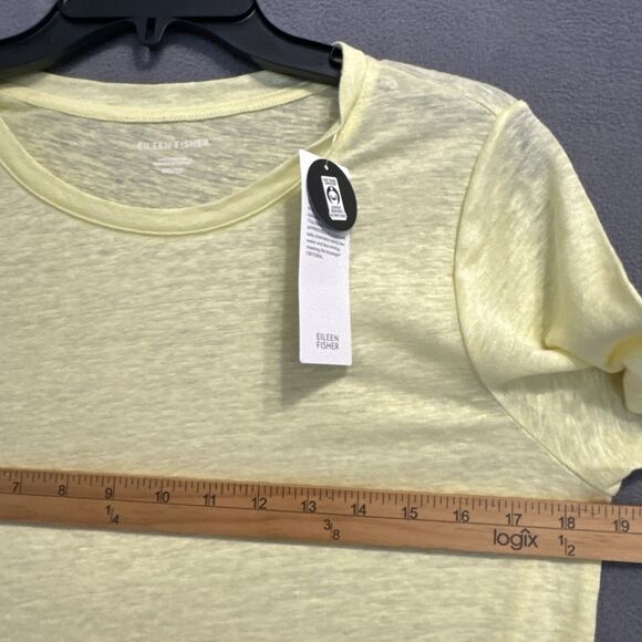 NWT Eileen Fisher 100% Organic Linen Jersey Crew Neck T Shirt Citrus Yellow XXS - Picture 10 of 10